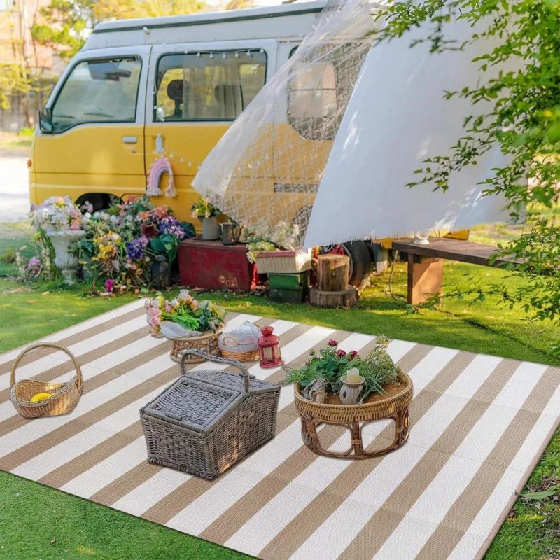 Outdoor Waterproof Patio Rug Reversible Stripe Pattern