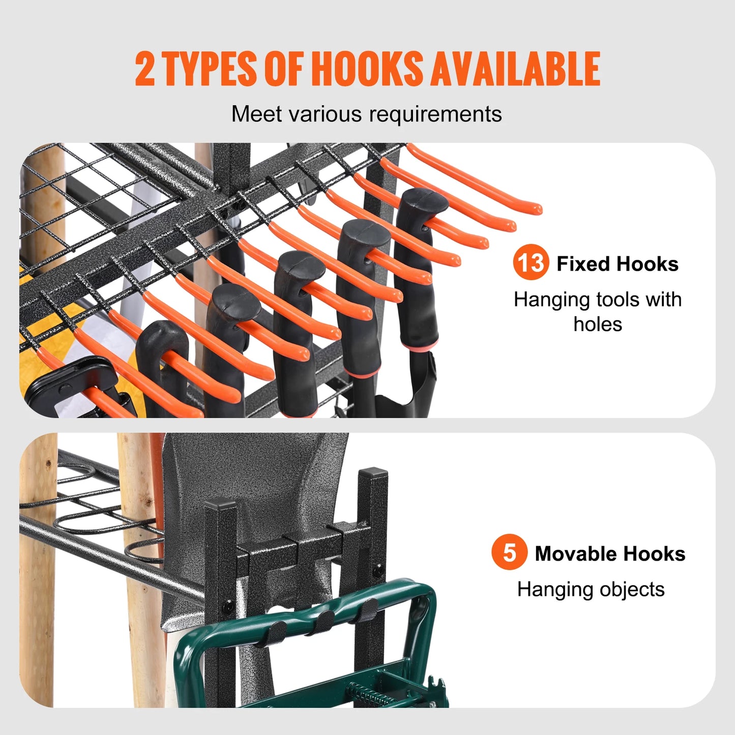 16 Slot Garden Tool Organizer Rack With Hooks And Wheels