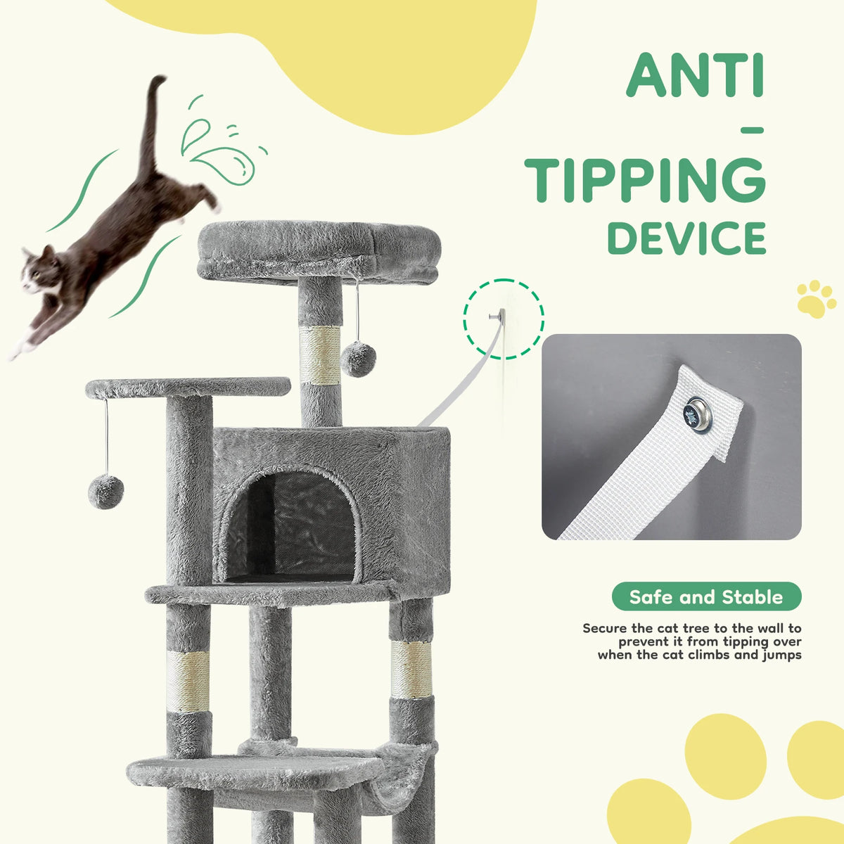JHK 44 Inch Natural Sisal Tower For Multi Cat Indoor Pet Furniture