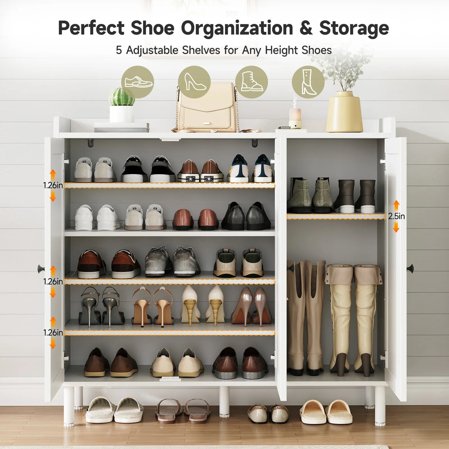 ONBRILL Modern Shoe Cabinet With 3 Doors, 30 Pair Storage