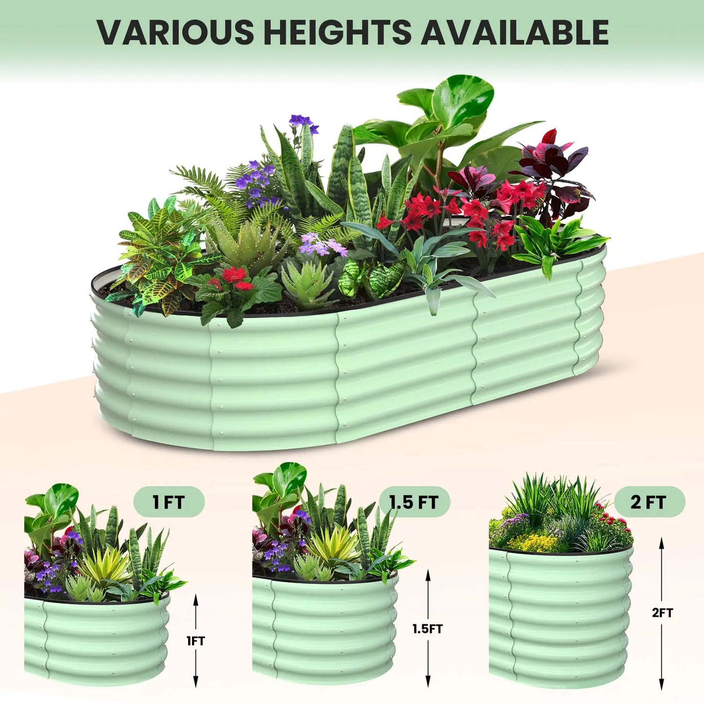 Himiss 2 Pack Galvanized Steel Raised Garden Planter Box For Vegetables Flowers