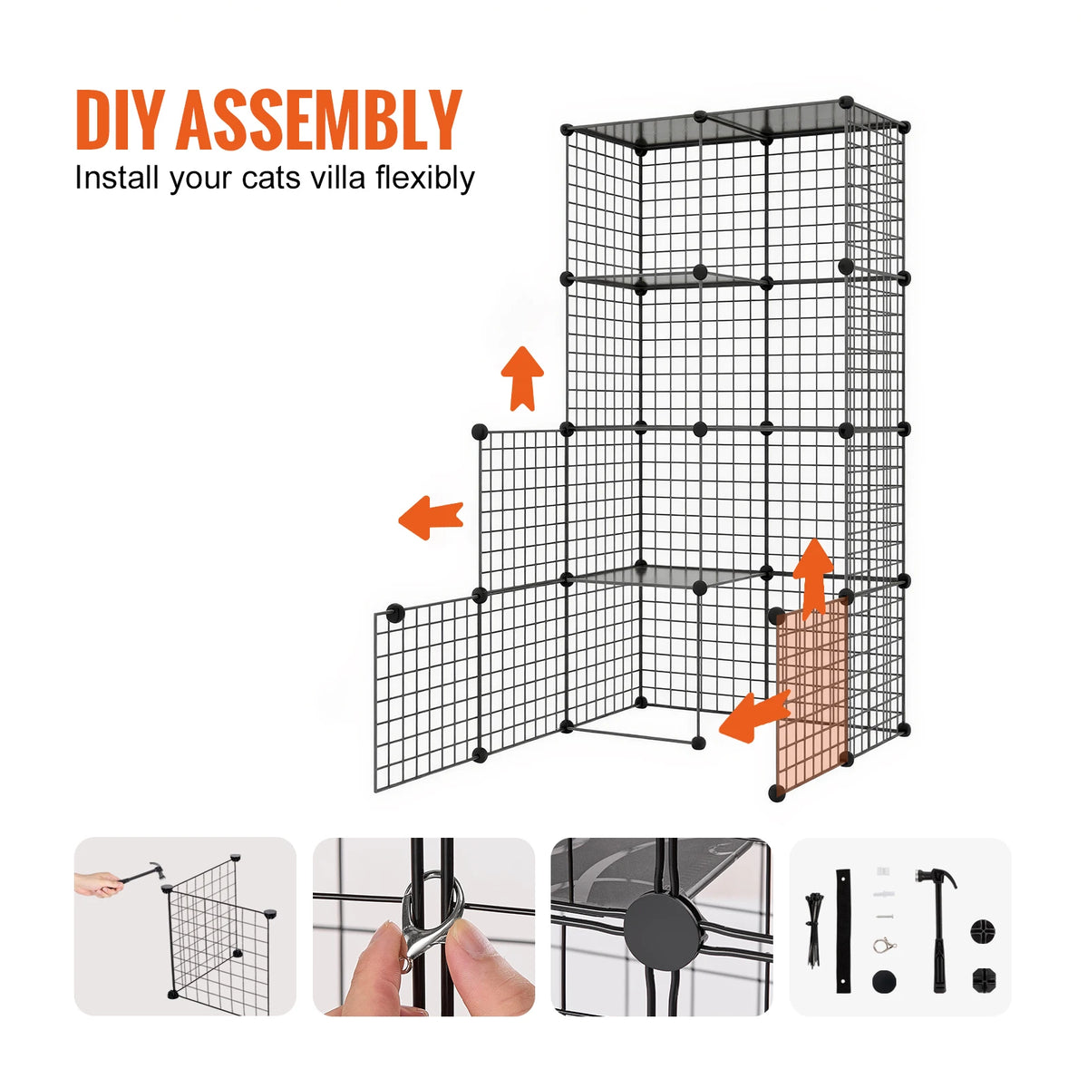 SucceBuy Detachable 5-Tier Cat Villa Cage With Ramp And Hammock