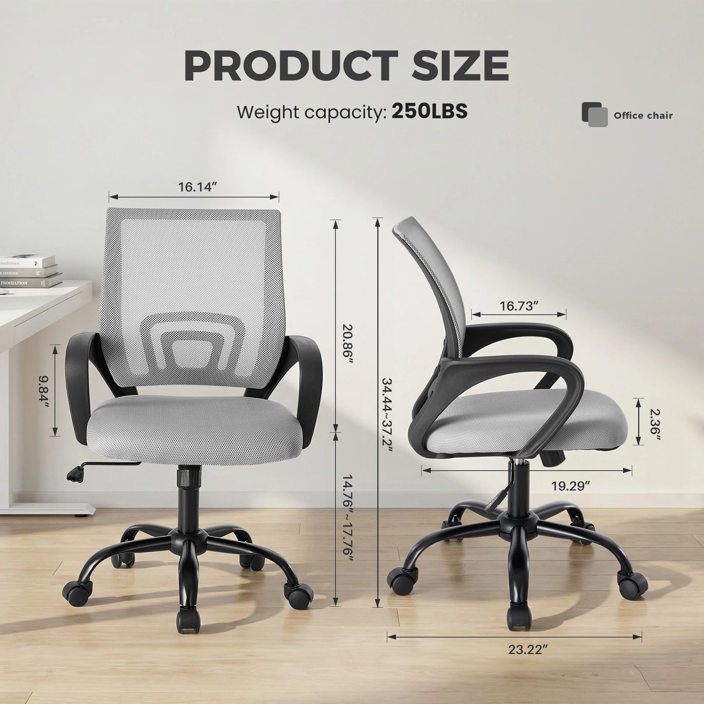 JHK Ergonomic Fixed Armrest Office Chair With Lumbar Support Rocking