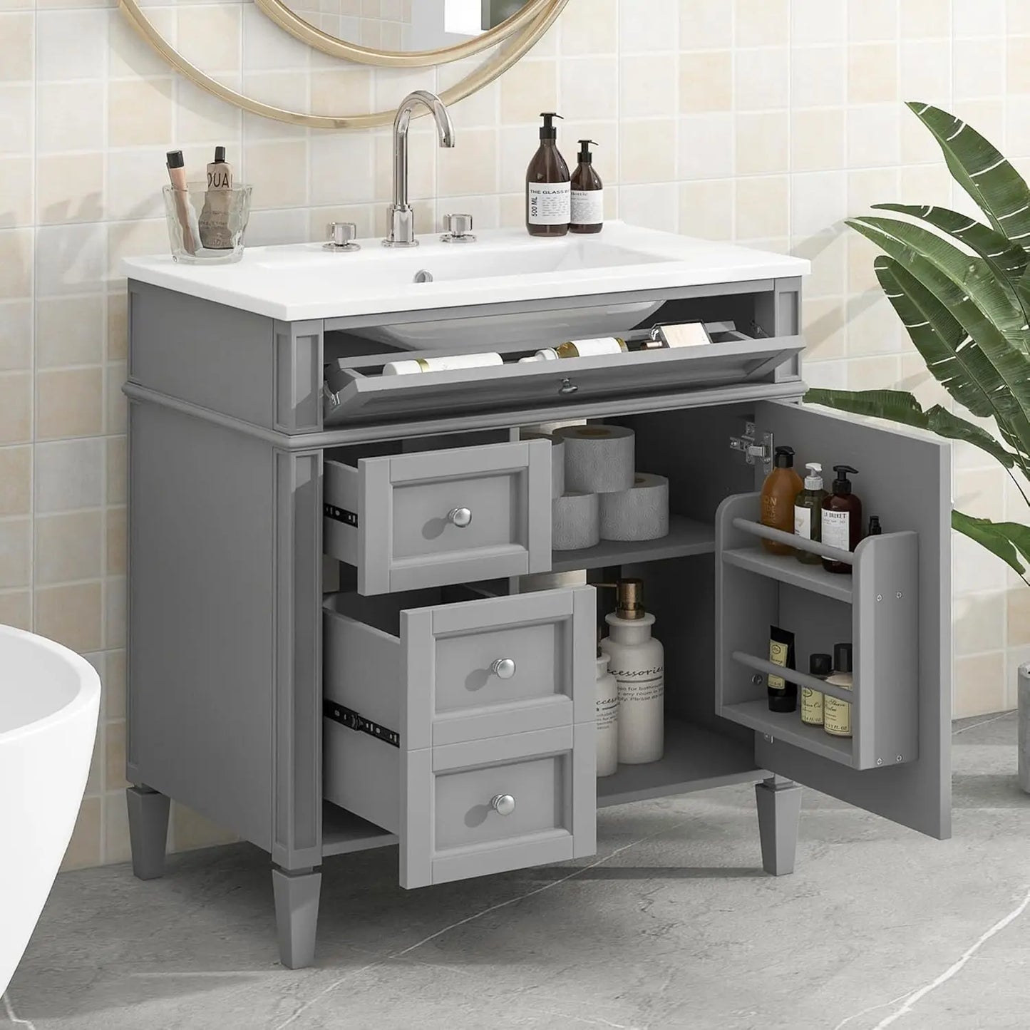 Modern Freestanding Bathroom Vanity With Ceramic Sink And Drawers
