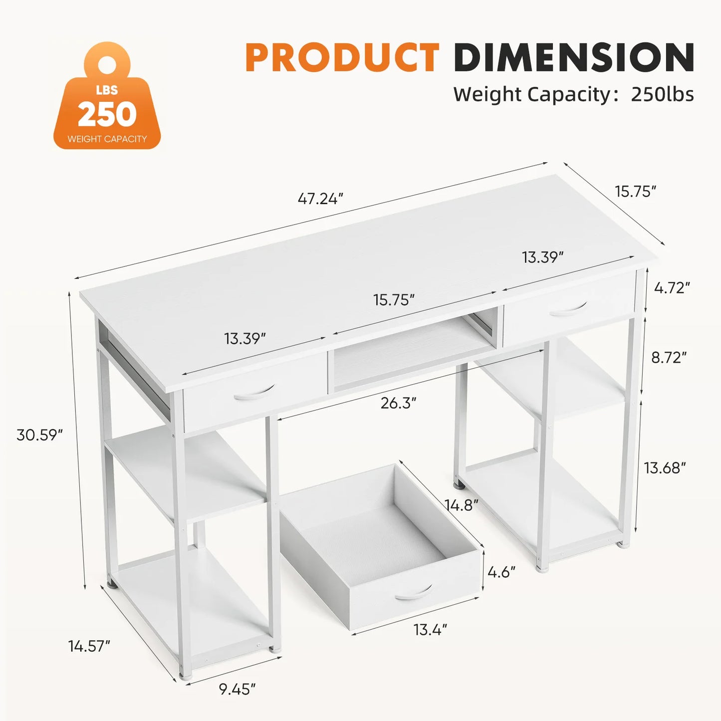 JHK Gaming Desk With Fabric Drawers And Storage Shelves