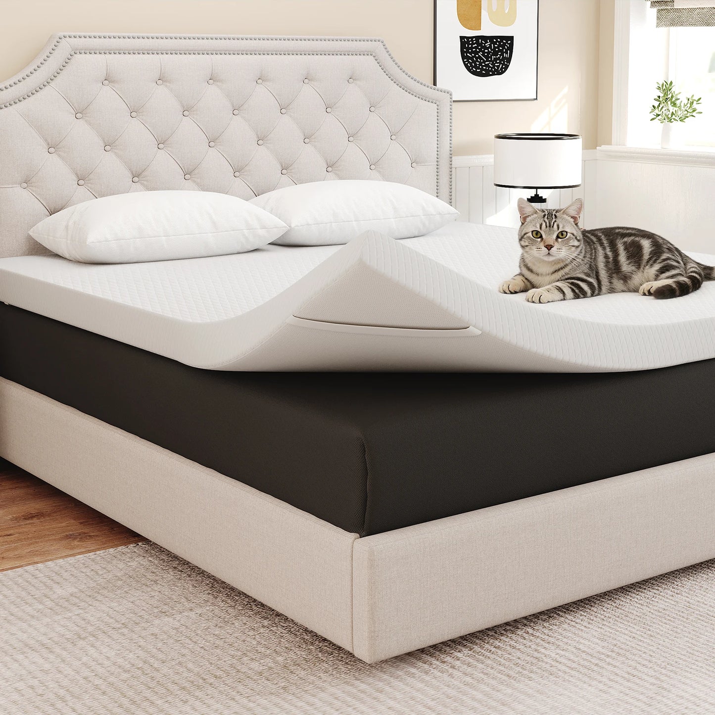 JHK 4 Inch Memory Foam Mattress Topper With Cooling Gel