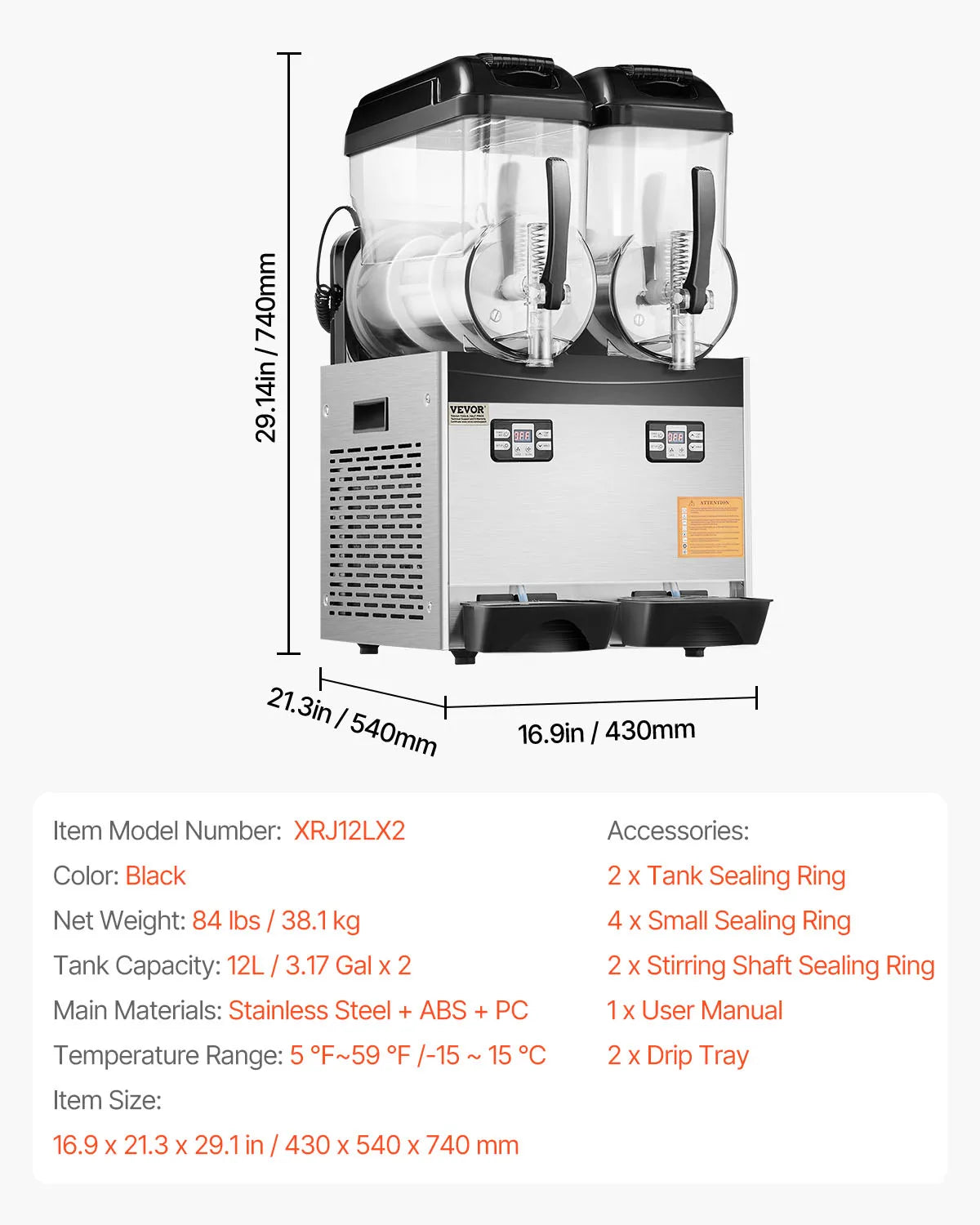 VEVOR Slushy Machine 3-36L Dual Tanks Stainless Steel