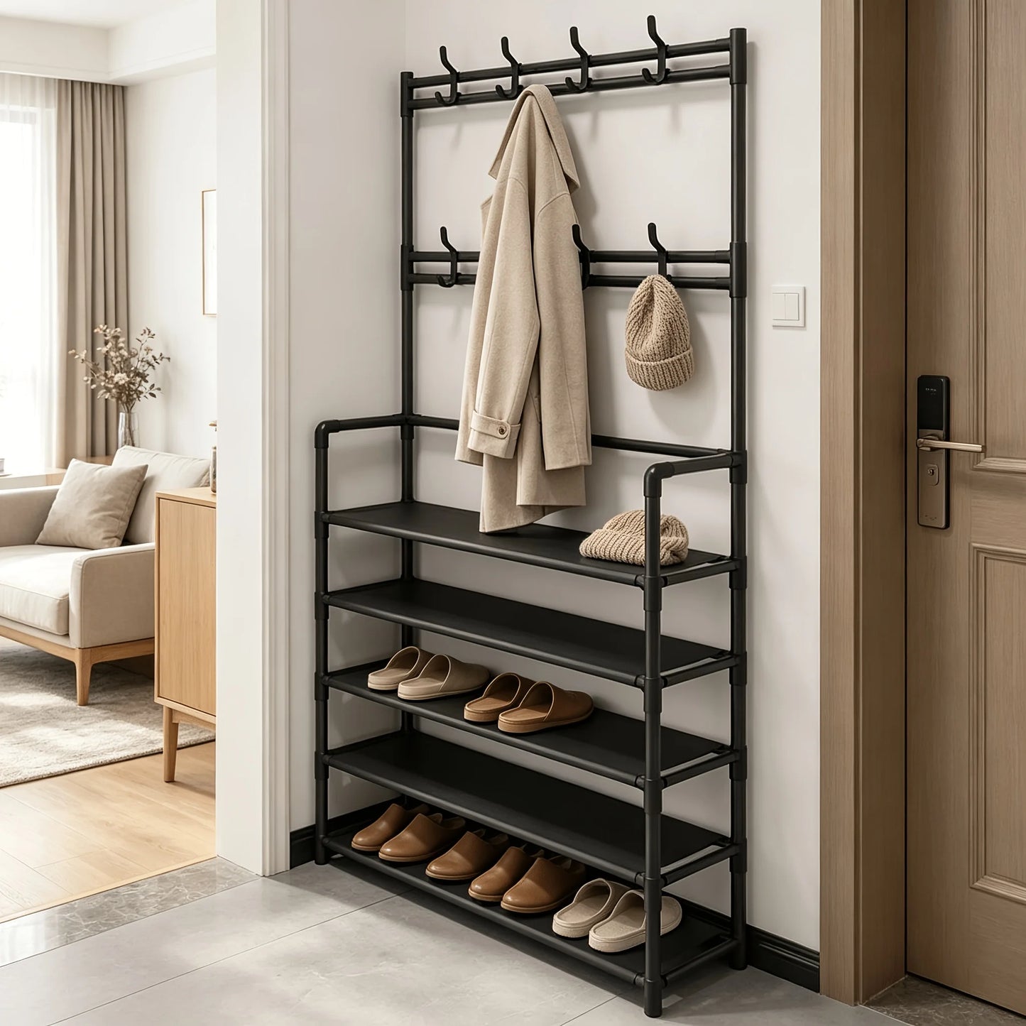 5-Layer Multifunctional Shoe And Coat Rack, Large Capacity