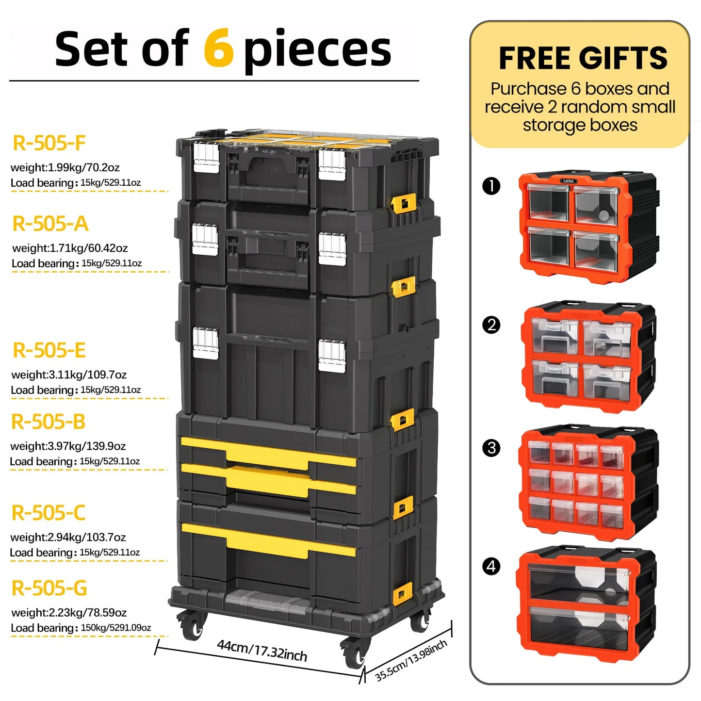 AIRAJ Multifunctional Tier Stackable Tool Organizer With Rolling Storage
