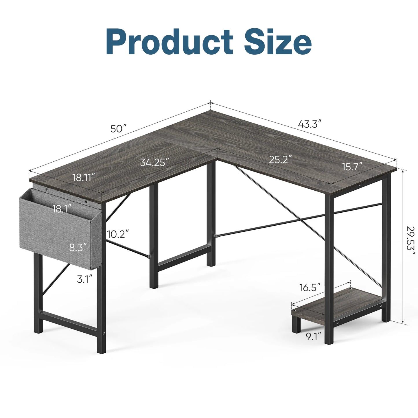 JHK L Shaped Computer Desk With CPU Storage Shelf Unit