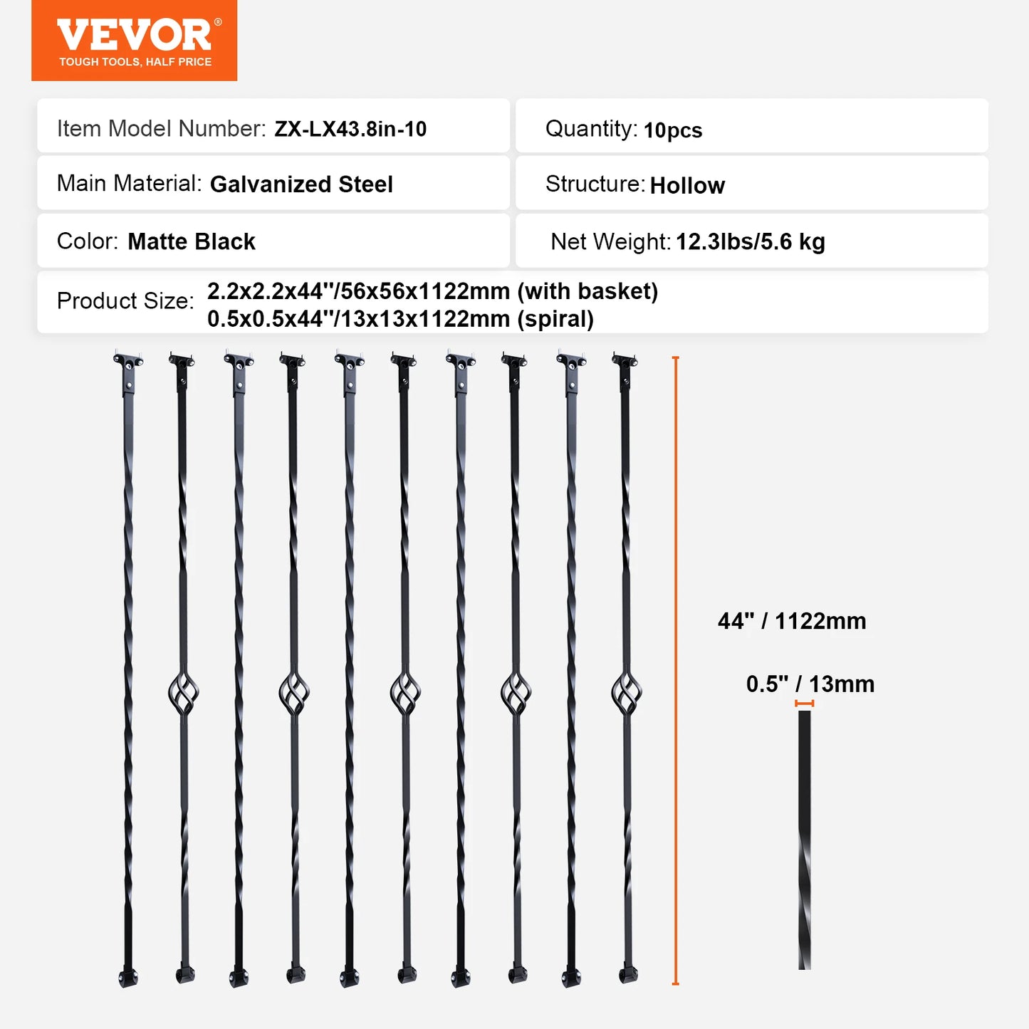 Galvanized Steel Stair Balusters 10 Pack Decorative Banister Spindles