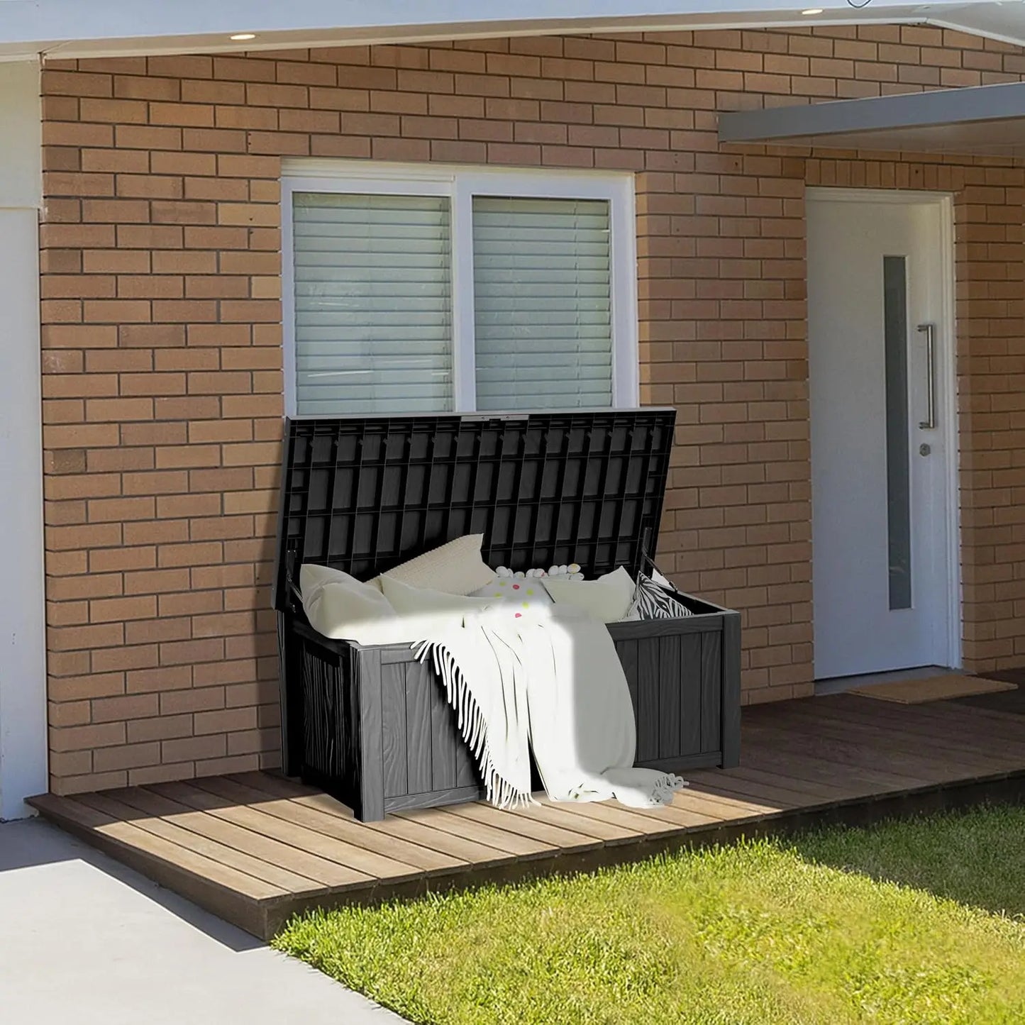 Lockable Resin Deck Box Outdoor Storage Waterproof UV Resistant