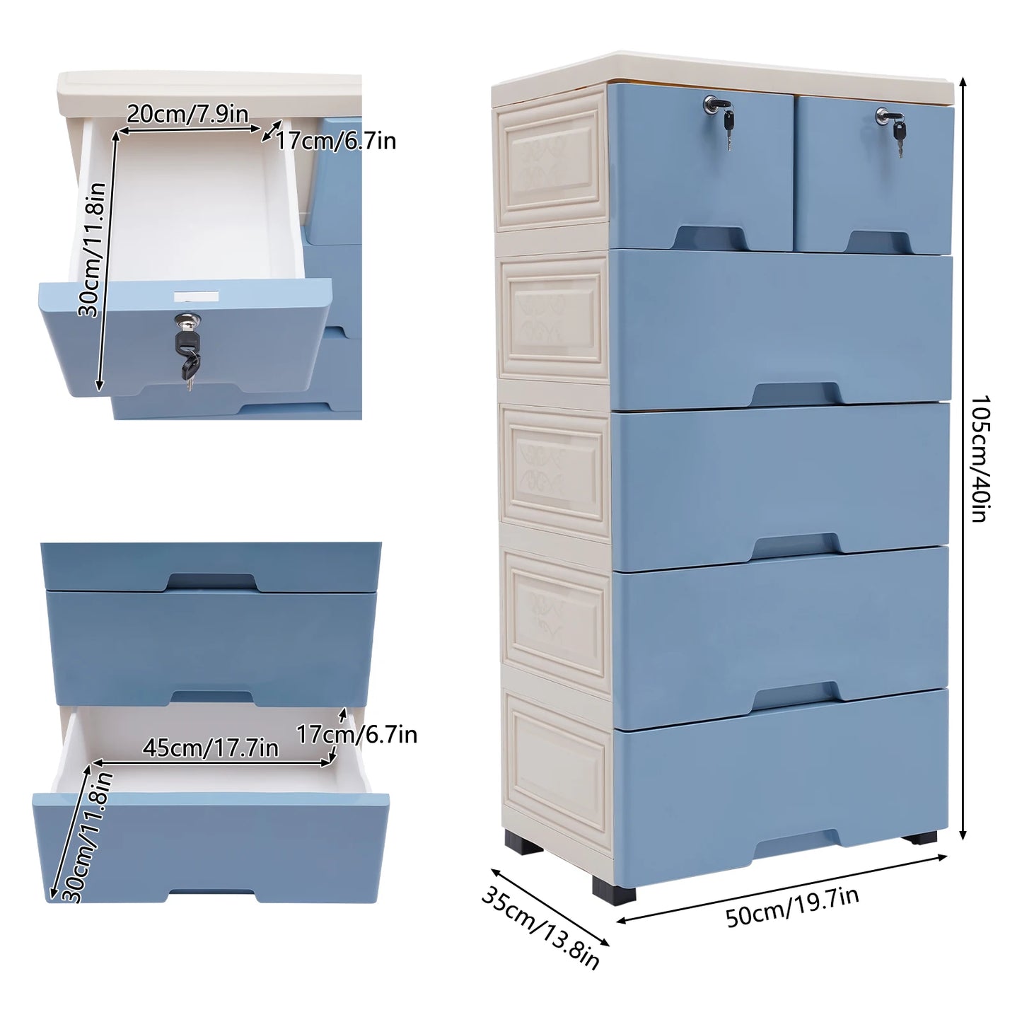 Six-Drawer Plastic Dresser Storage Tower For Home Office Bedroom