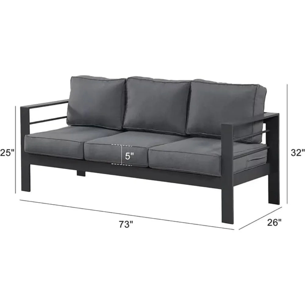 Aluminum Outdoor Patio Sofa, 3-Seat All-Weather Couch With Cushions