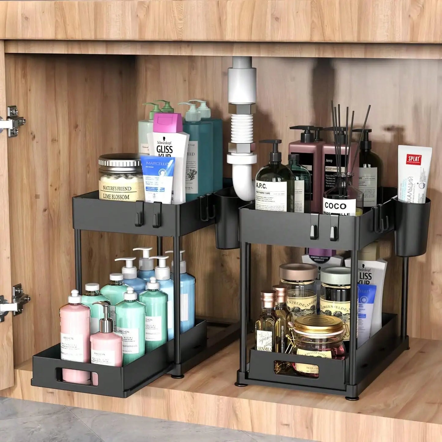 Under Sink Organizer Storage Shelves With Sliding Drawer