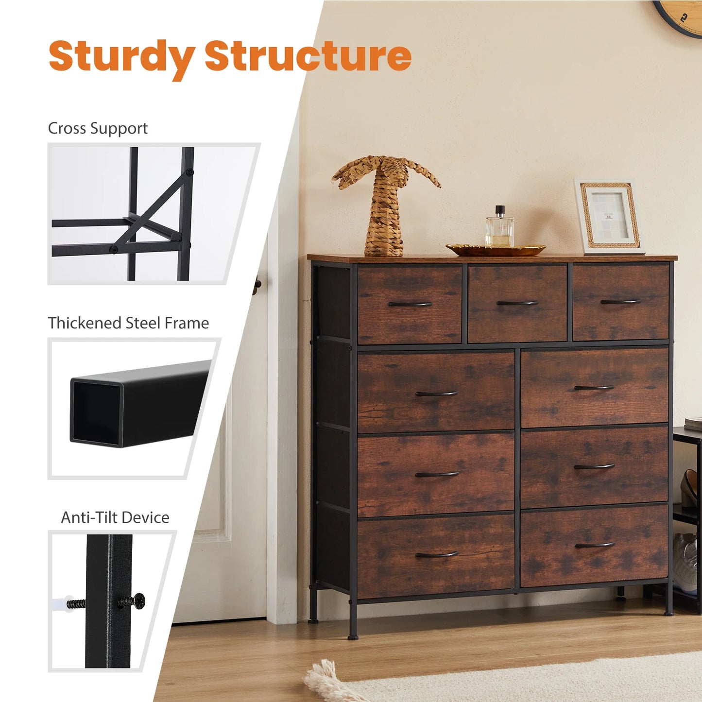 JHK 9 Drawer Fabric Storage Dresser Wardrobe Tall Chest