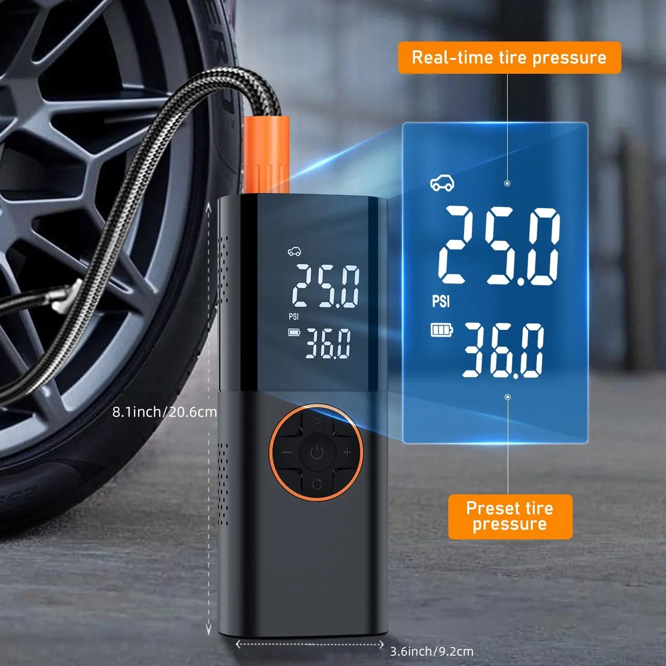 Portable Tire Inflator Air Compressor With LED Light And Pressure Gauge