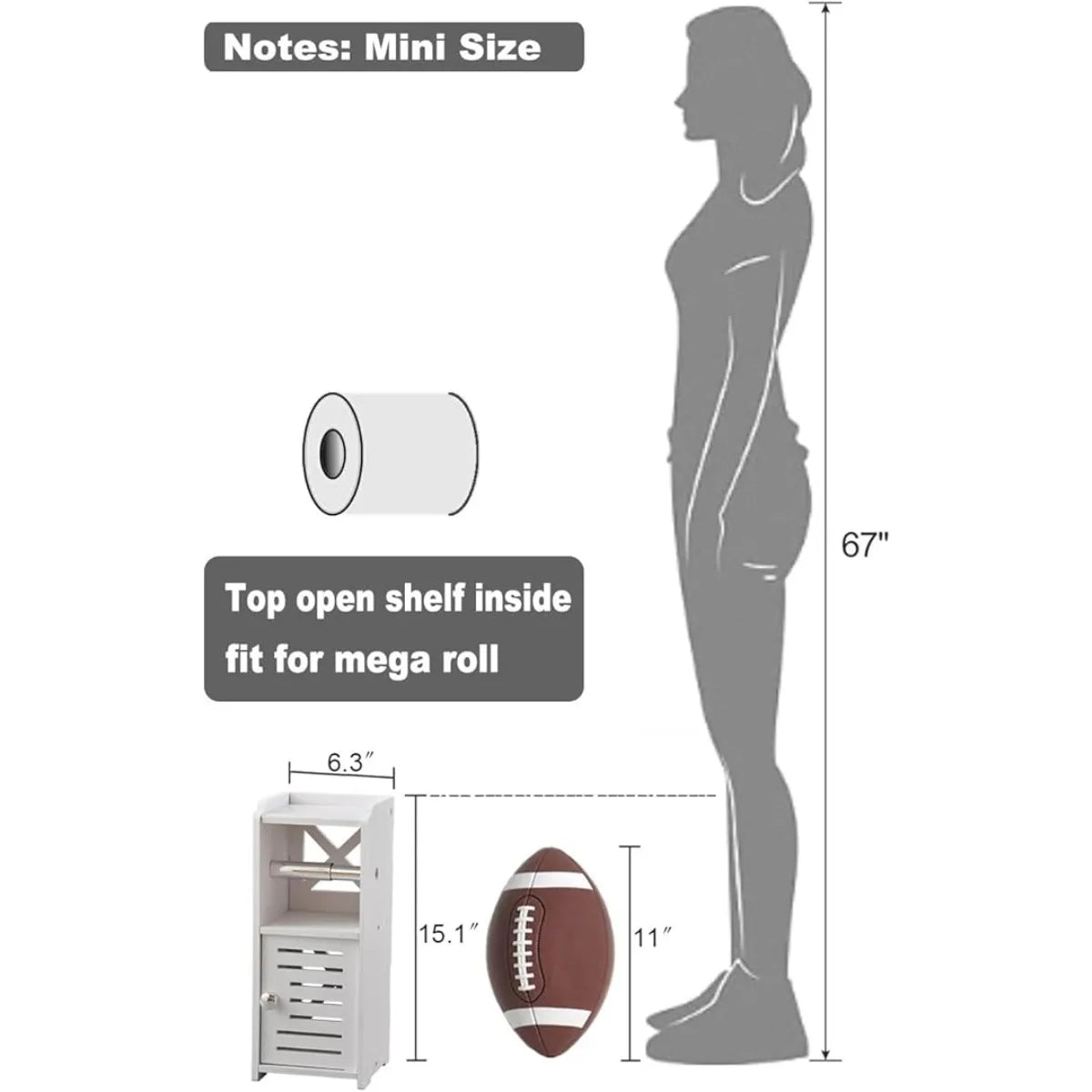 XIUWO Free Standing Bathroom Storage Cabinet With Toilet Paper Holder