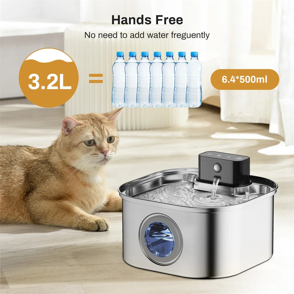 Wireless Stainless Steel Pet Water Fountain With Motion Sensor