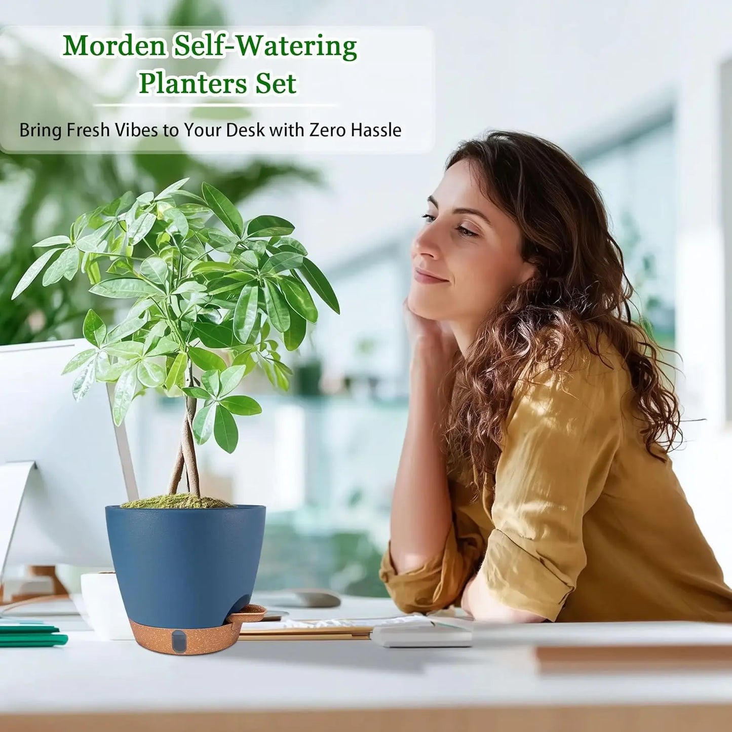 Self Watering Planter Set For Indoor Outdoor Plants With Drainage
