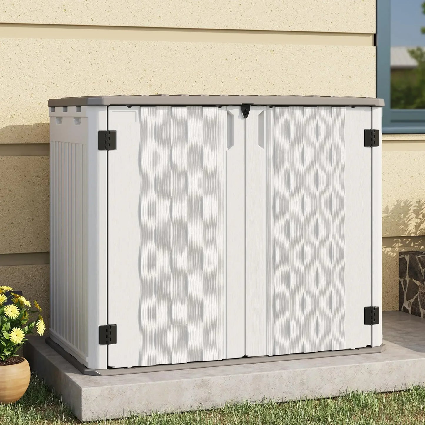 UDPATl0 67 Cu.Ft Outdoor Storage Shed, Vertical Plastic Cabinet Waterproof Sheds with Floor Included for Pool, Backyards, Garden