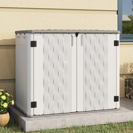 UDPATl0 67 Cu.Ft Outdoor Storage Shed, Vertical Plastic Cabinet Waterproof Sheds with Floor Included for Pool, Backyards, Garden