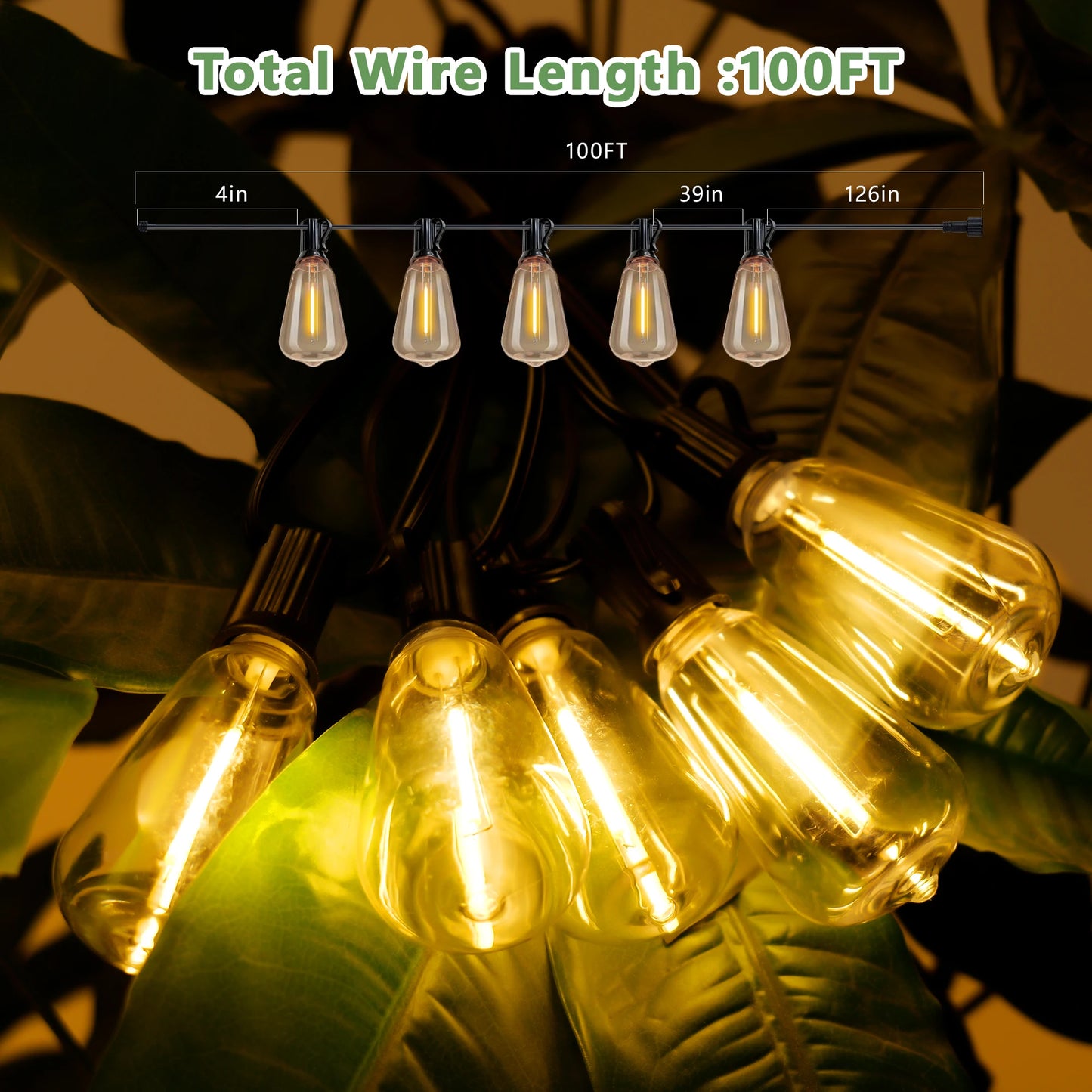 ARLGSITE Solar Outdoor String Lights IP65 Waterproof LED Bulbs