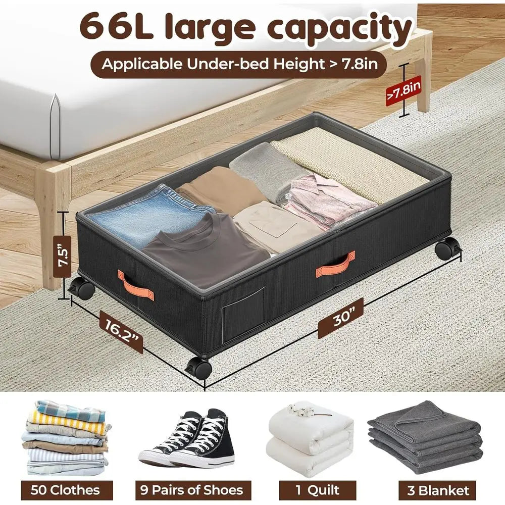 Under Bed Storage With Wheels 2 Pack Clear Lids Clothes