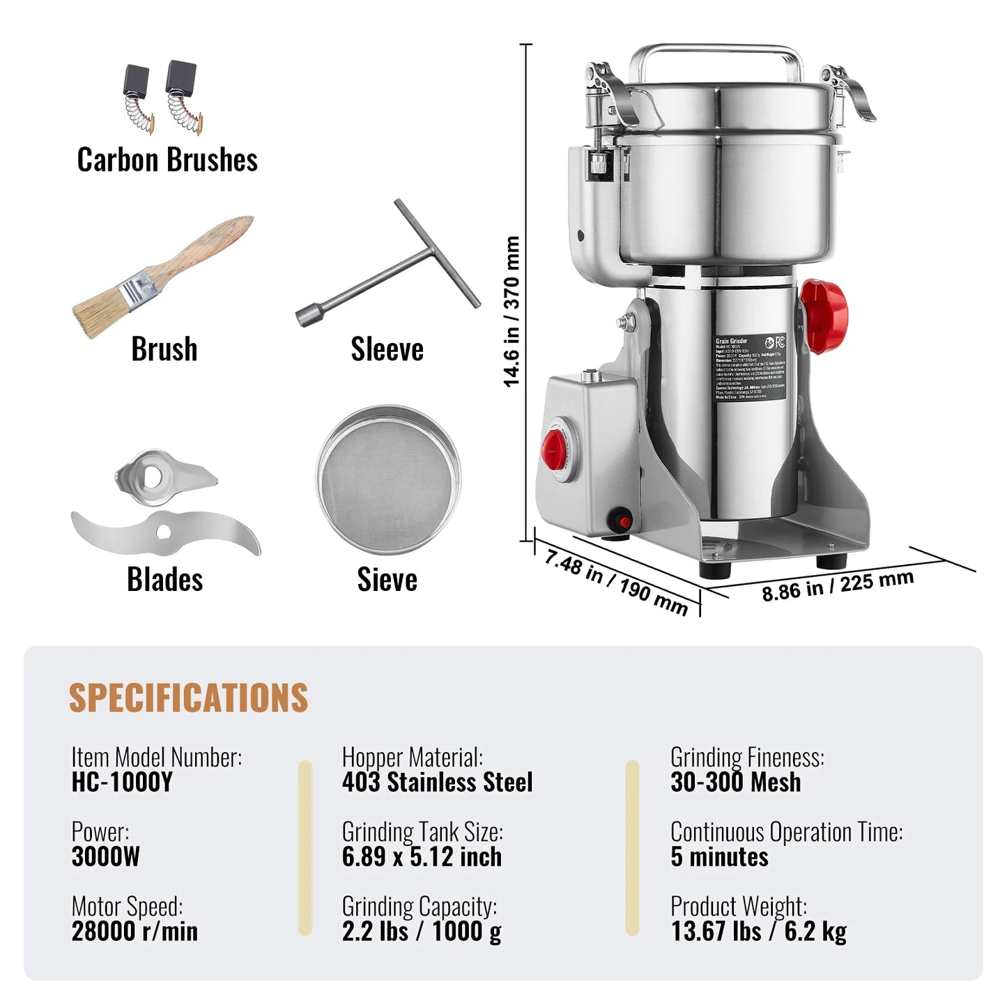 SucceBuy Electric Grain Mill Grinder 150-2500g For Dry Herbs