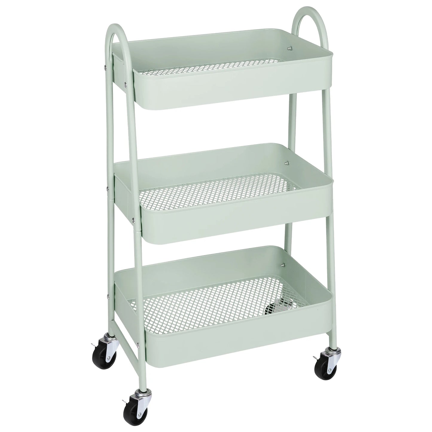 JHK Three Tier Metal Storage Cart With Lockable Wheels