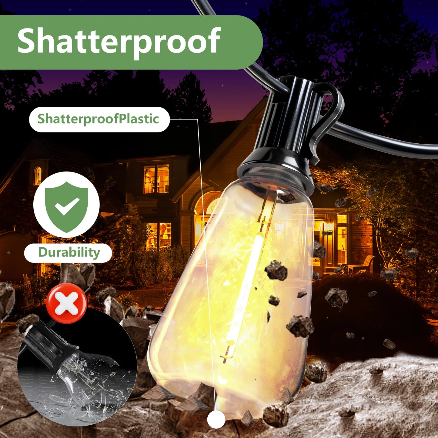 ARLGSITE Solar Outdoor String Lights IP65 Waterproof LED Bulbs