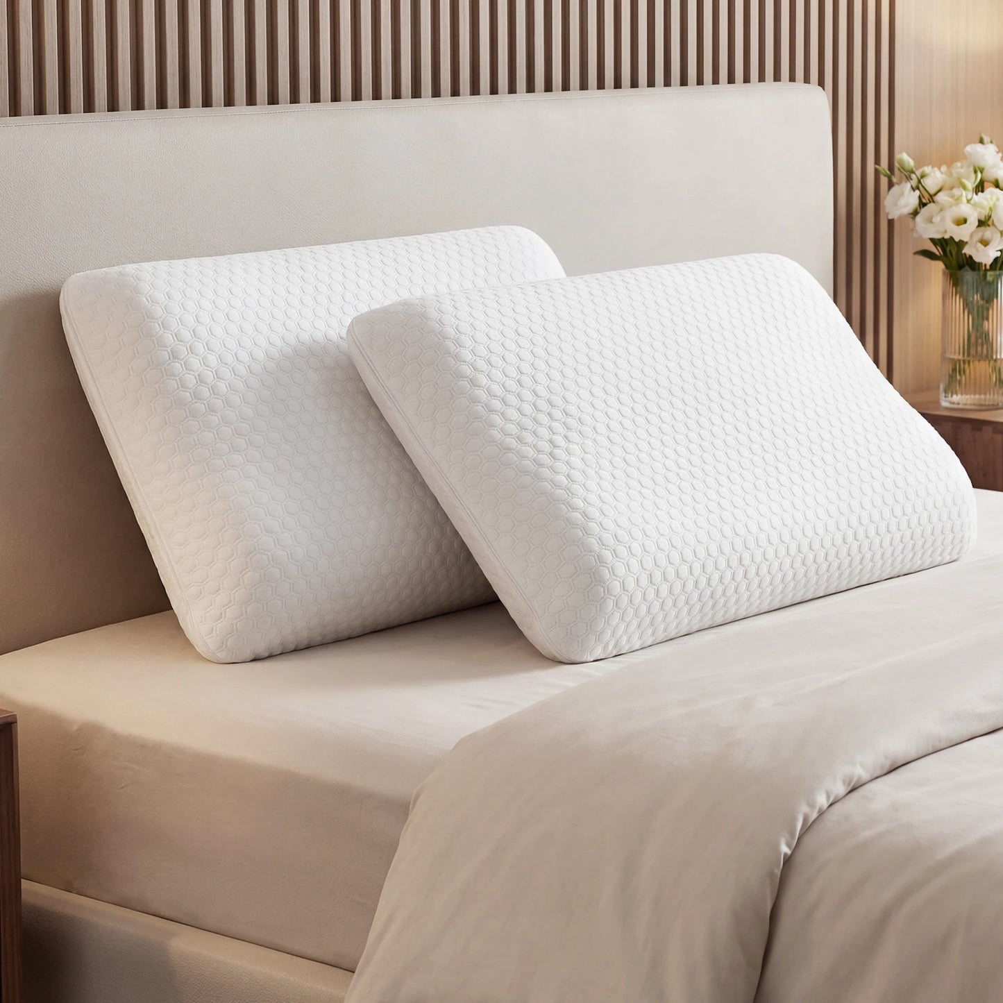 JHK Two-Piece Memory Foam Bed Pillows With Washable Covers