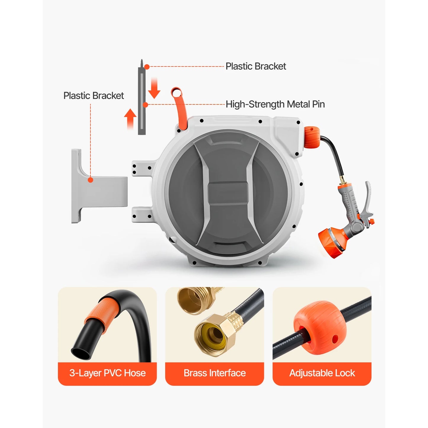 SucceBuy Retractable Wall Mounted Garden Hose Reel With Nozzle