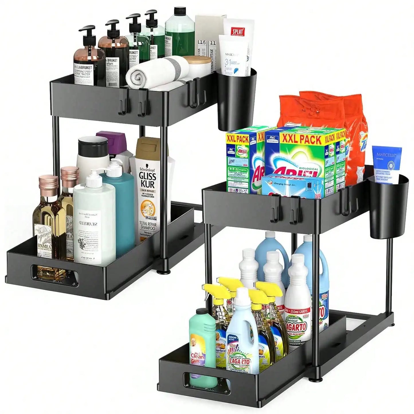 Under Sink Organizer Storage Shelves With Sliding Drawer