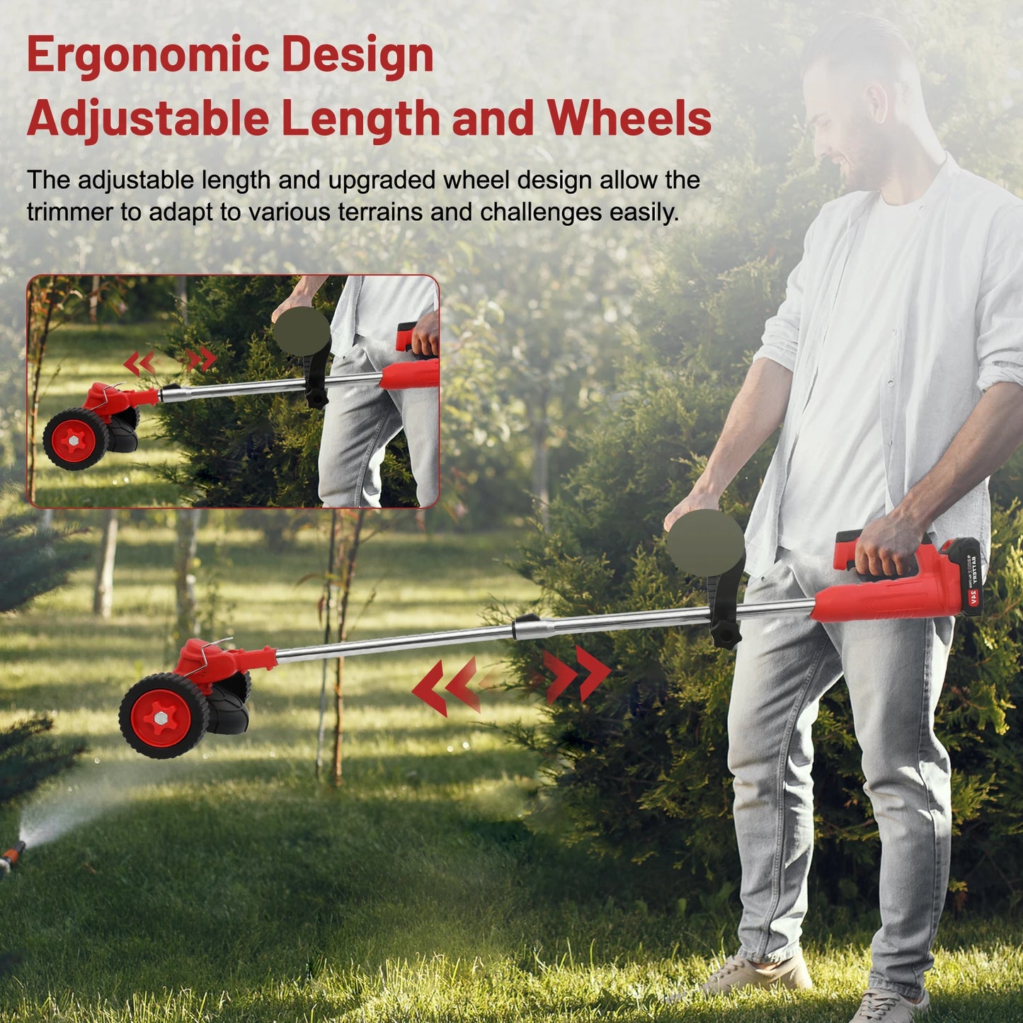 3-In-1 Cordless Grass Trimmer With Wheels Battery Included
