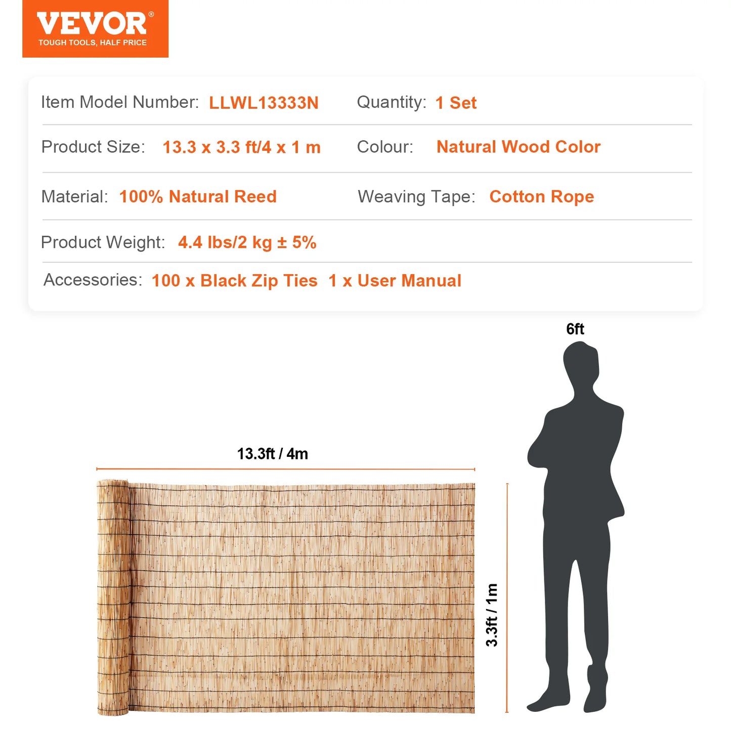 SucceBuy Natural Reed Fencing Roll For Outdoor Backyard Patio Divider