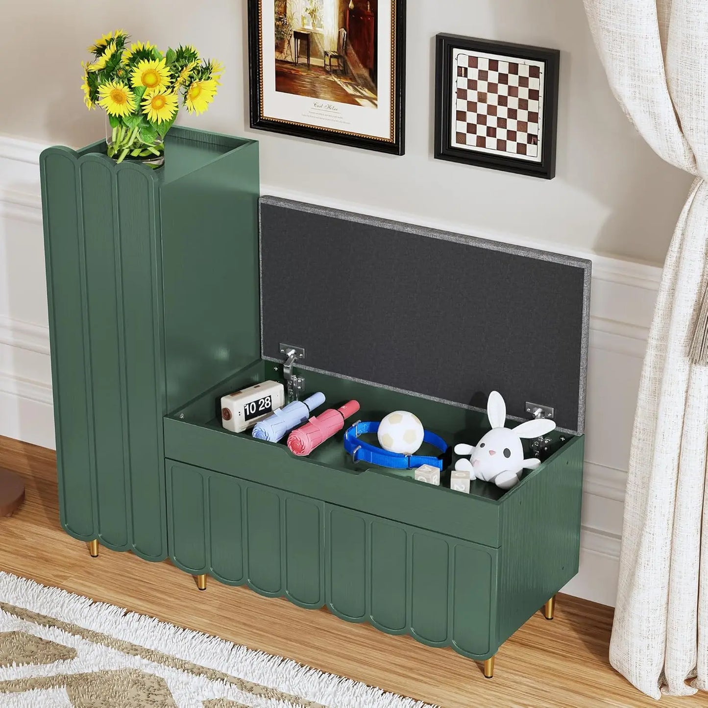 Shoe Organizer Cabinet Entryway Bench With Adjustable Shelves Cushioned Seat