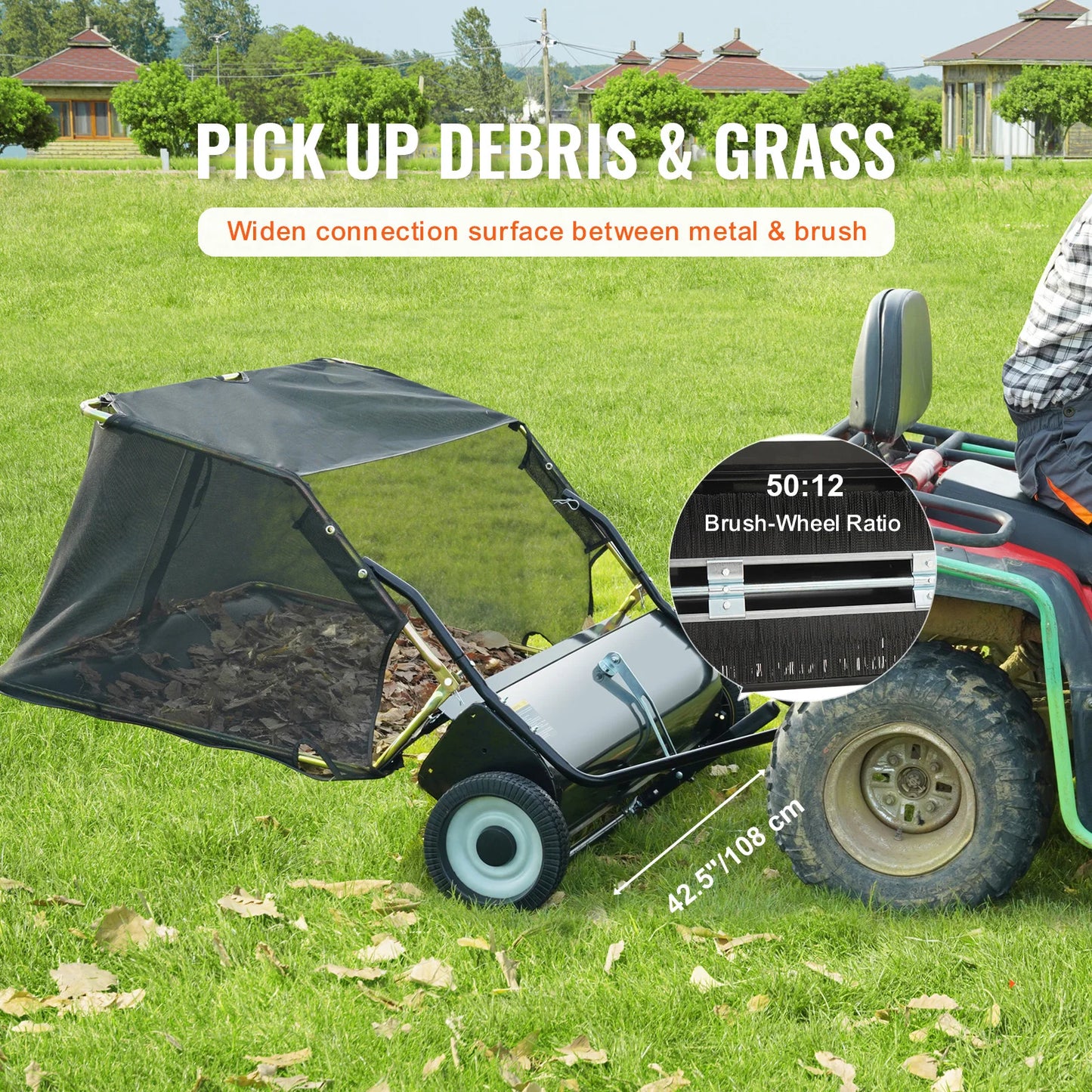 SucceBuy Tow Behind Lawn Sweeper Heavy Duty Leaf Grass Collector