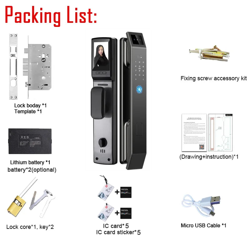 YKESDL 3D Face Recognition Smart Door Lock With Camera Fingerprint