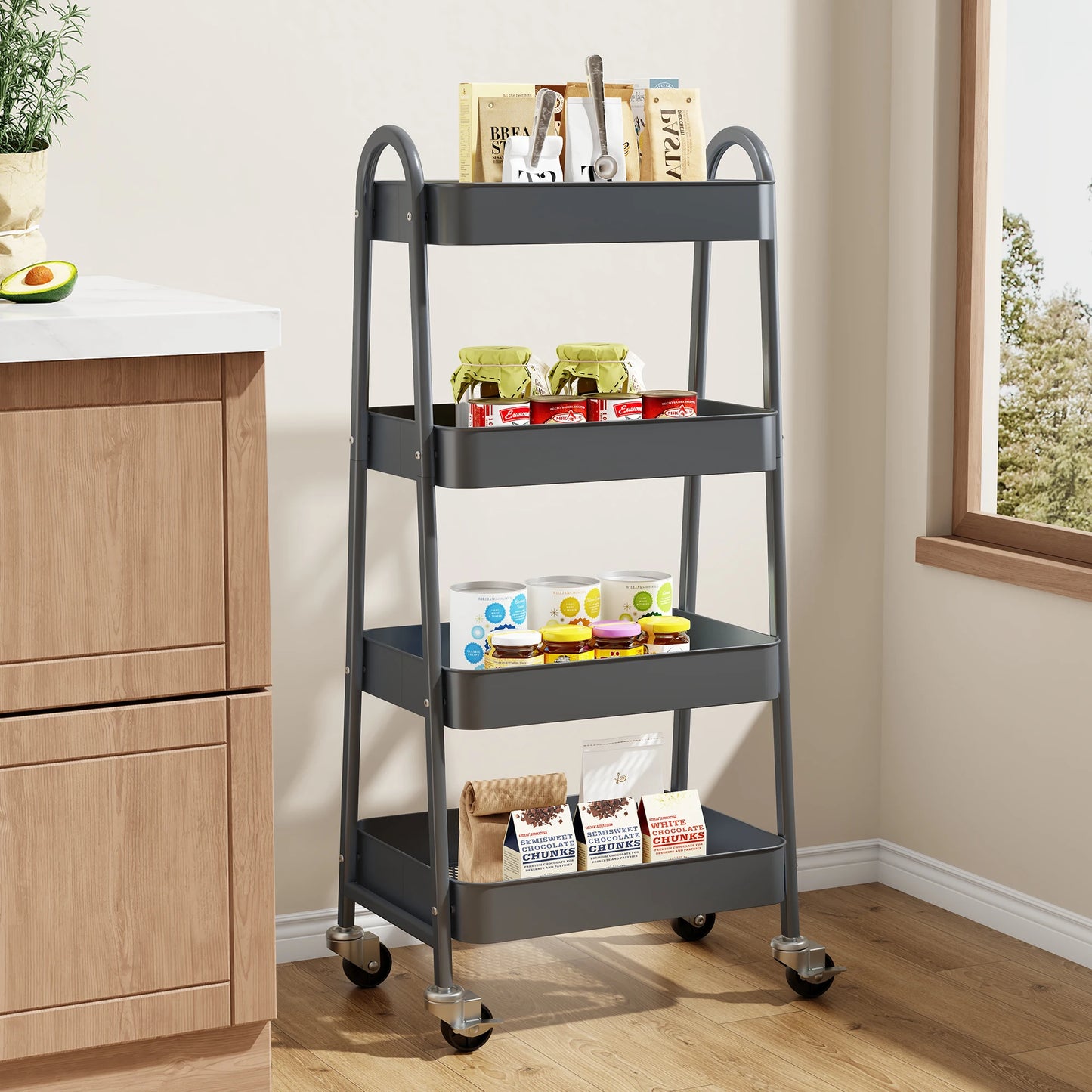 JHK 4 Tier Metal Storage Kitchen Cart With Lockable Wheels