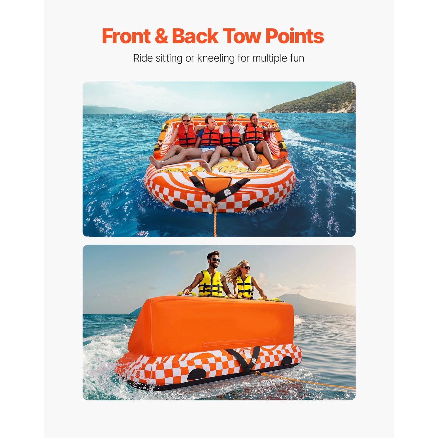 SucceBuy Towable Tube For Boating 1-4 Riders With 2 Towing Points