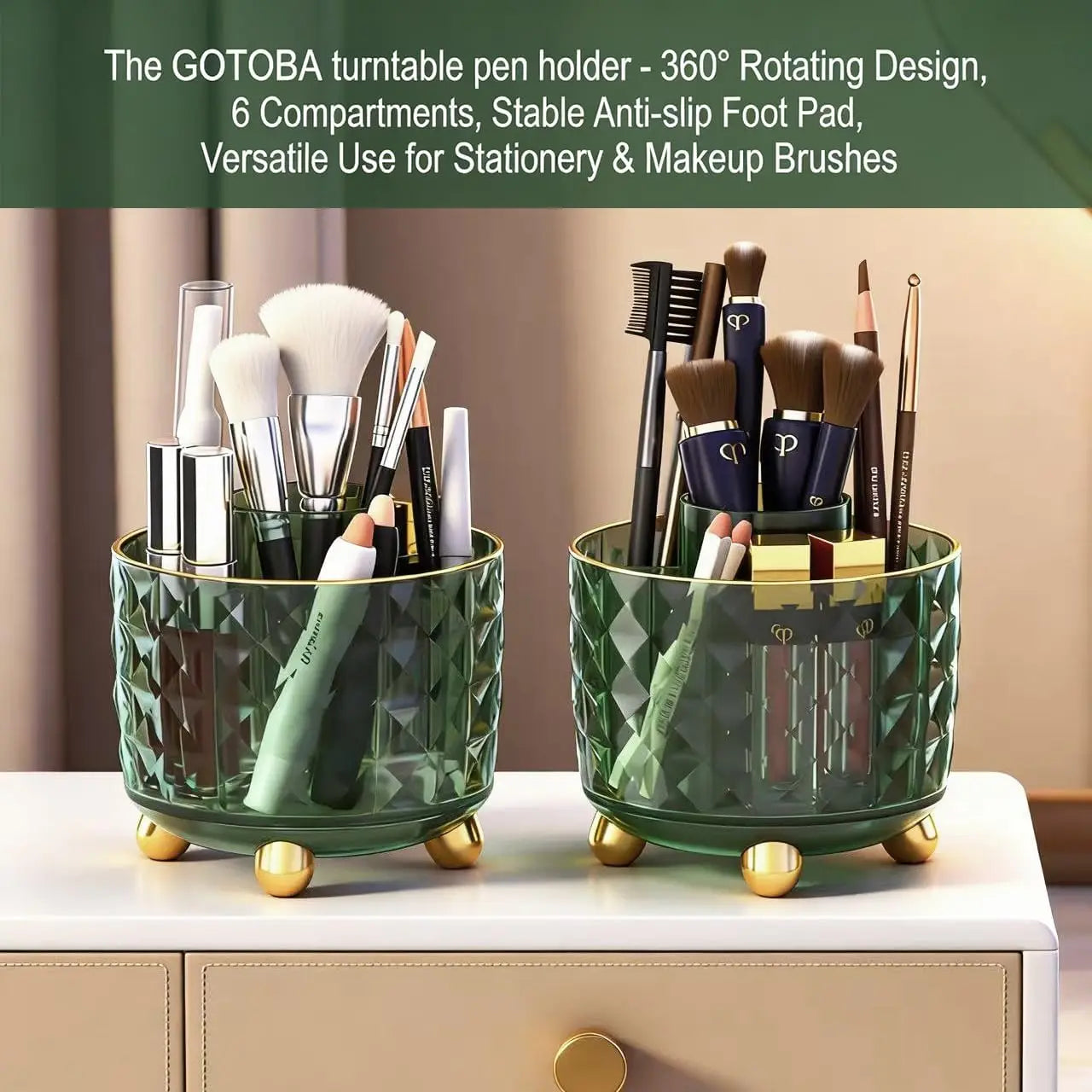 Rotating Desk Pen Holder With Six Compartments For Desktop