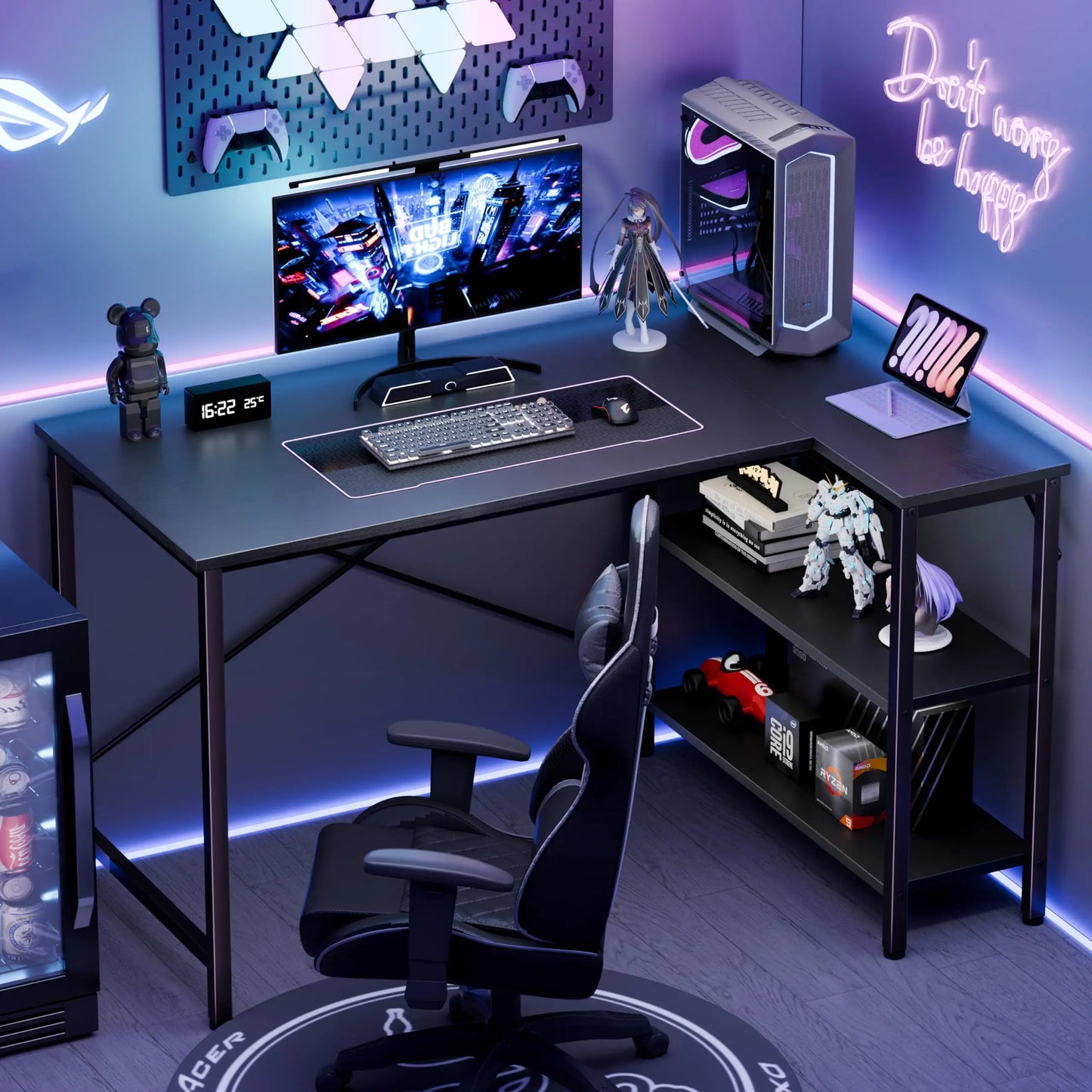 JHK L Shaped Desk Computer Desk With Reversible Storage Shelves
