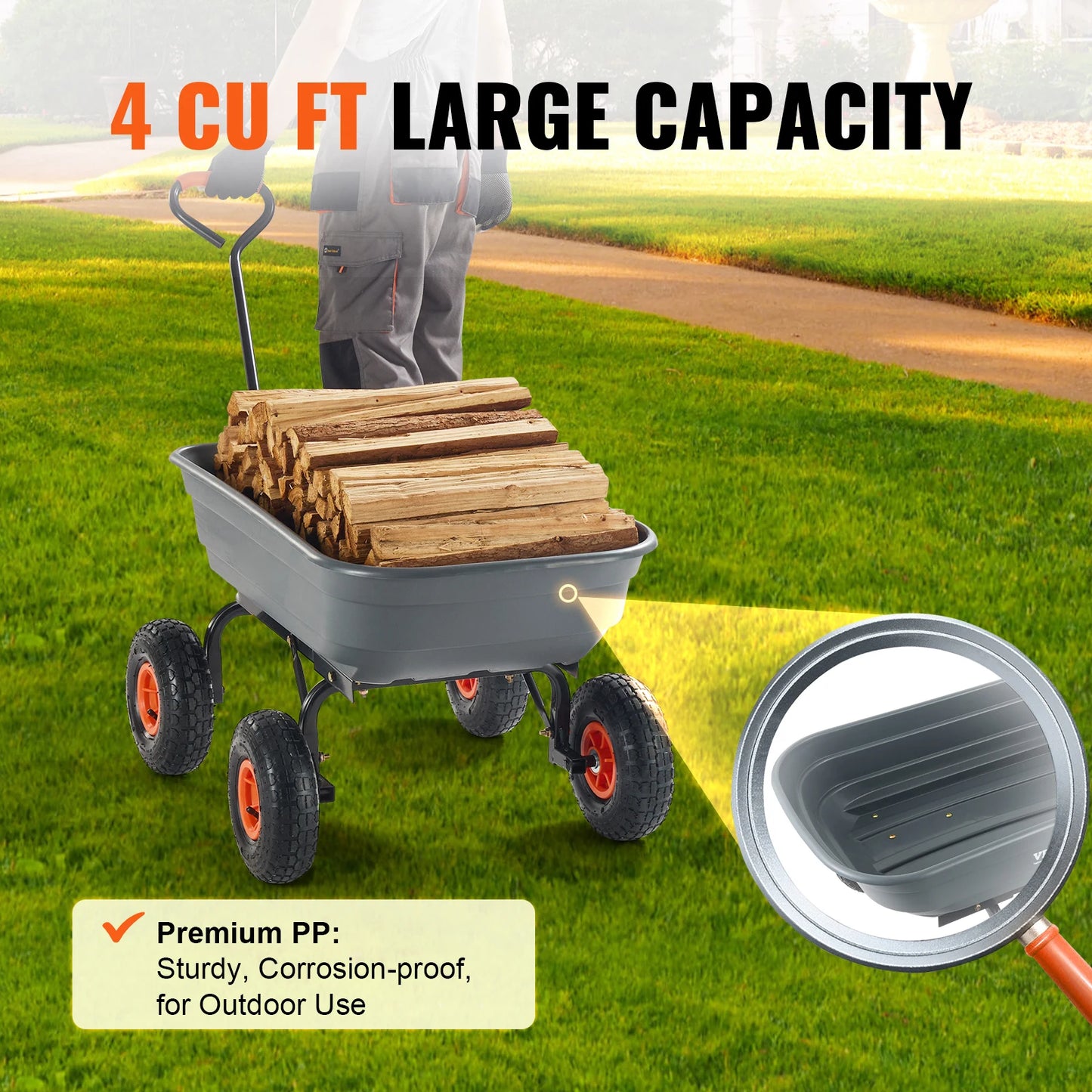 SucceBuy Dump Cart With 2 In 1 Handle For Transport