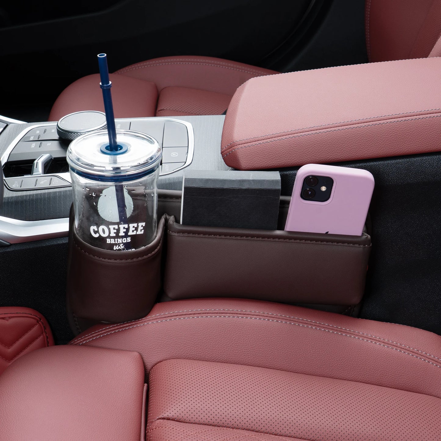 PU Leather Car Seat Gap Filler Cup Holder Organizer