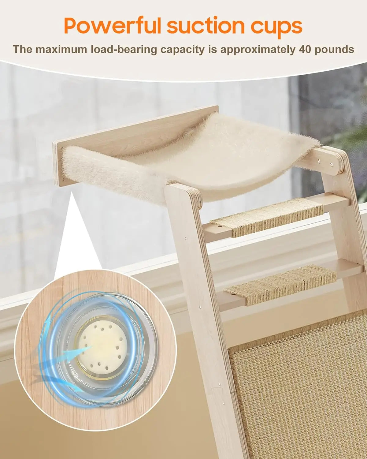 Cat Window Perch With Extra Wide Sisal Pad Suction Cups