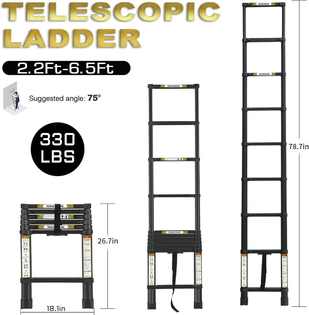Telescoping Ladder Aluminum Portable Extension Lightweight Home Use