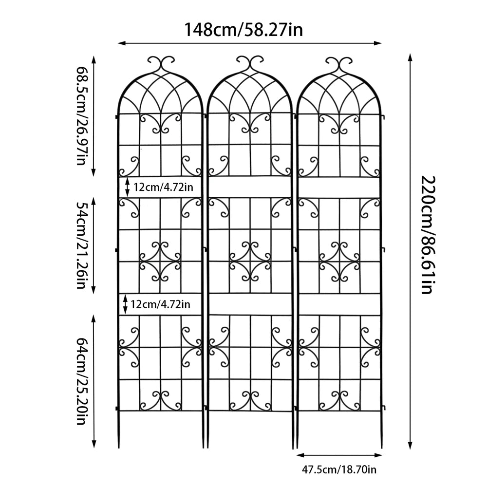 Three Pack Tall Metal Garden Trellis For Climbing Plants