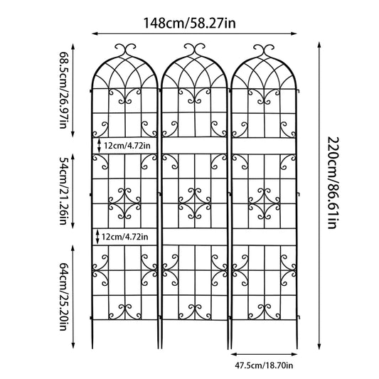 3 Pack Tall Metal Garden Trellis Plant Support Fence