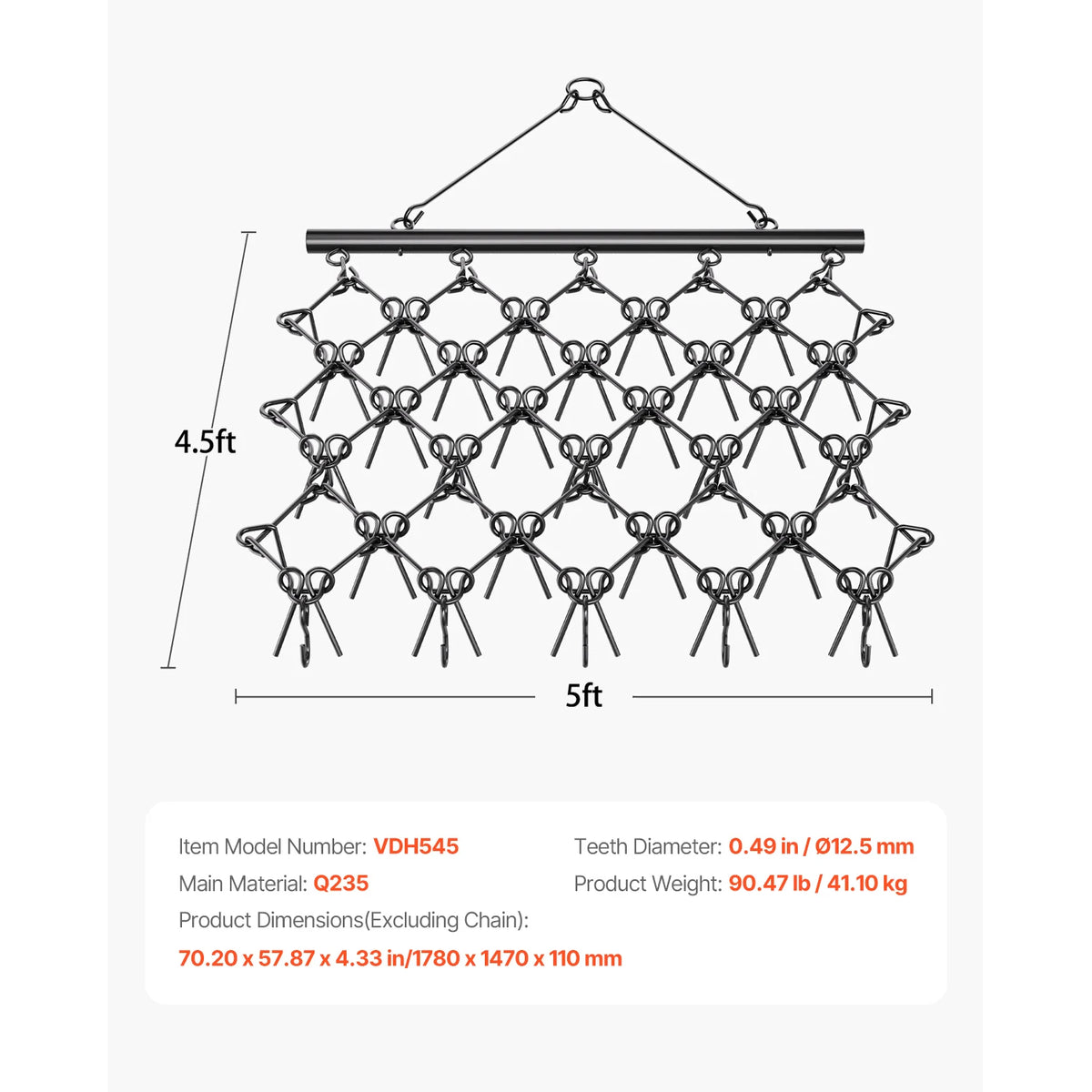 SucceBuy Drag Harrow Durable Chain Harrow 69 Teeth